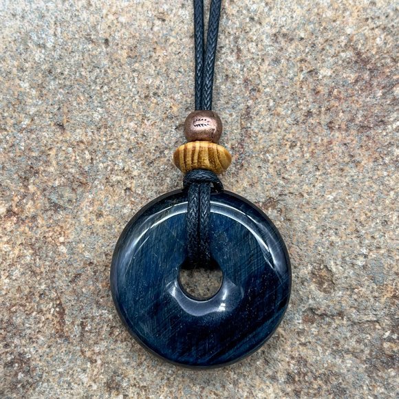 Blue Tiger’s Eye Gemstone Pendant Necklace | Handmade - Picture 6 of 7